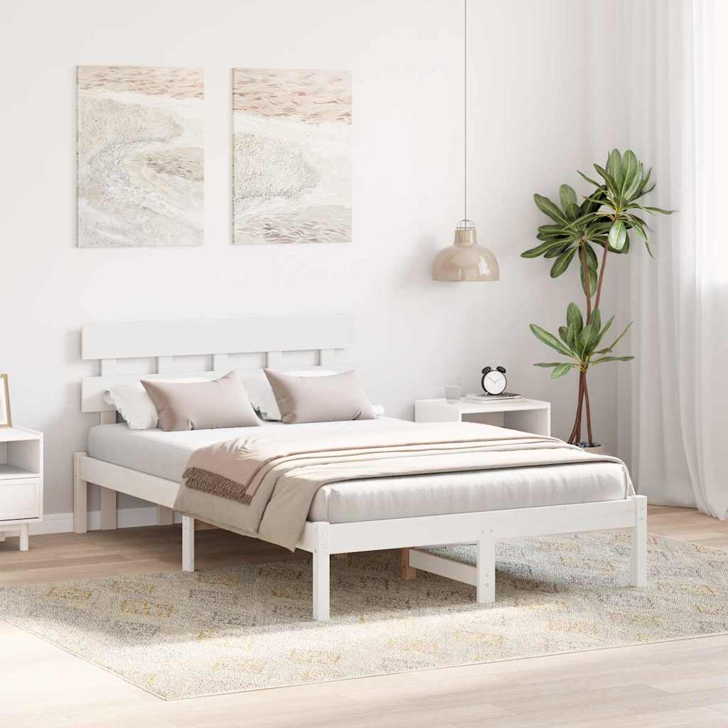 Cadre de lit en bois de pin massif blanc, pour la chambre, 120 × 190 cm - 3