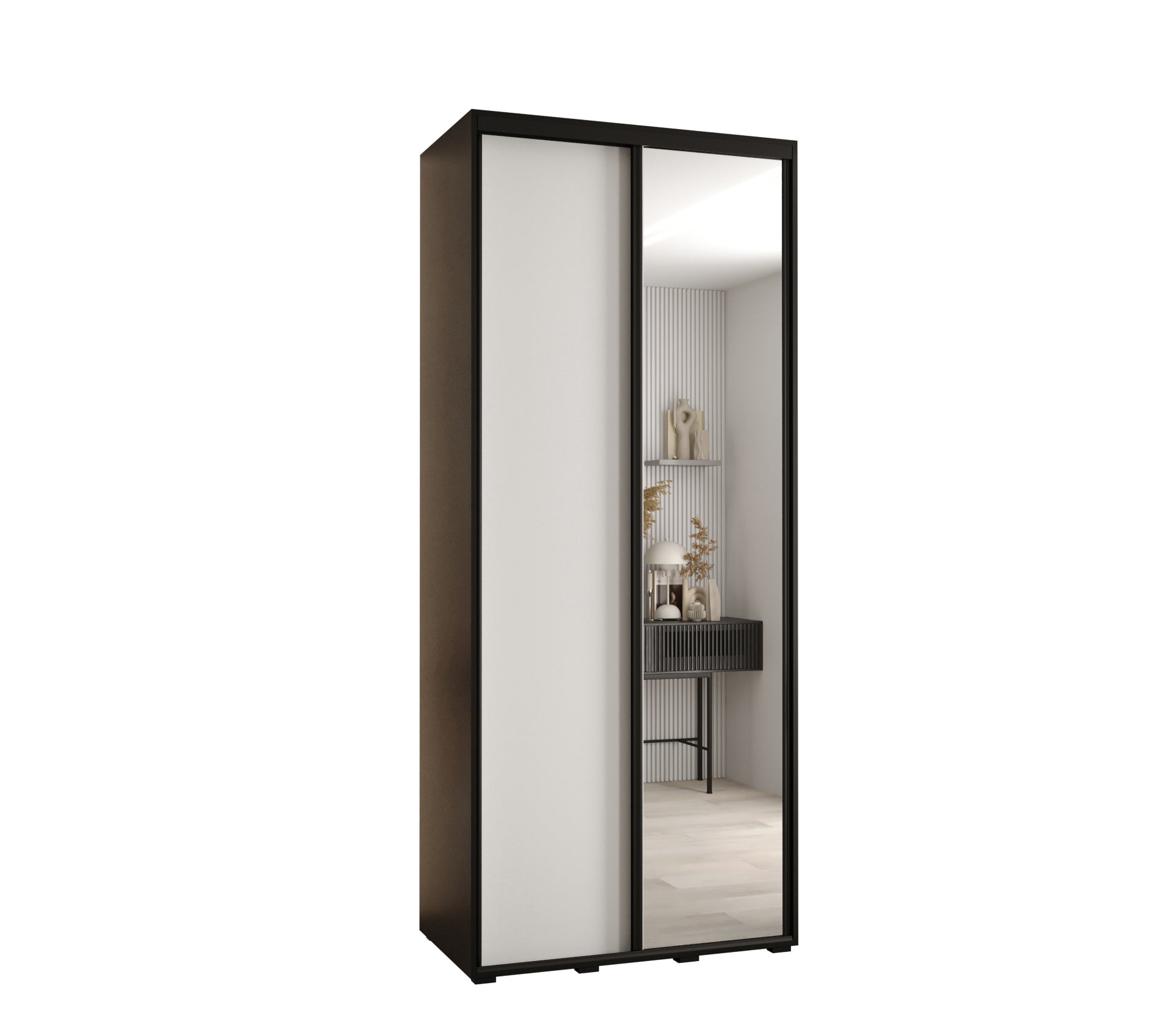 Szafa przesuwna z lustrem wysoka Davos 3 100 x 45 x 235,2 cm czarny + biały + u. czarny - Abiks Meble