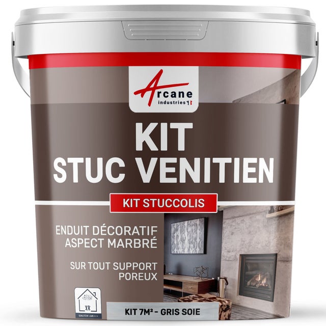 Kit stuc venitien enduit stucco spatulable décoratif - KIT STUCCOLIS Gris Soie - kit jusqu'à 7 m² - ARCANE INDUSTRIES