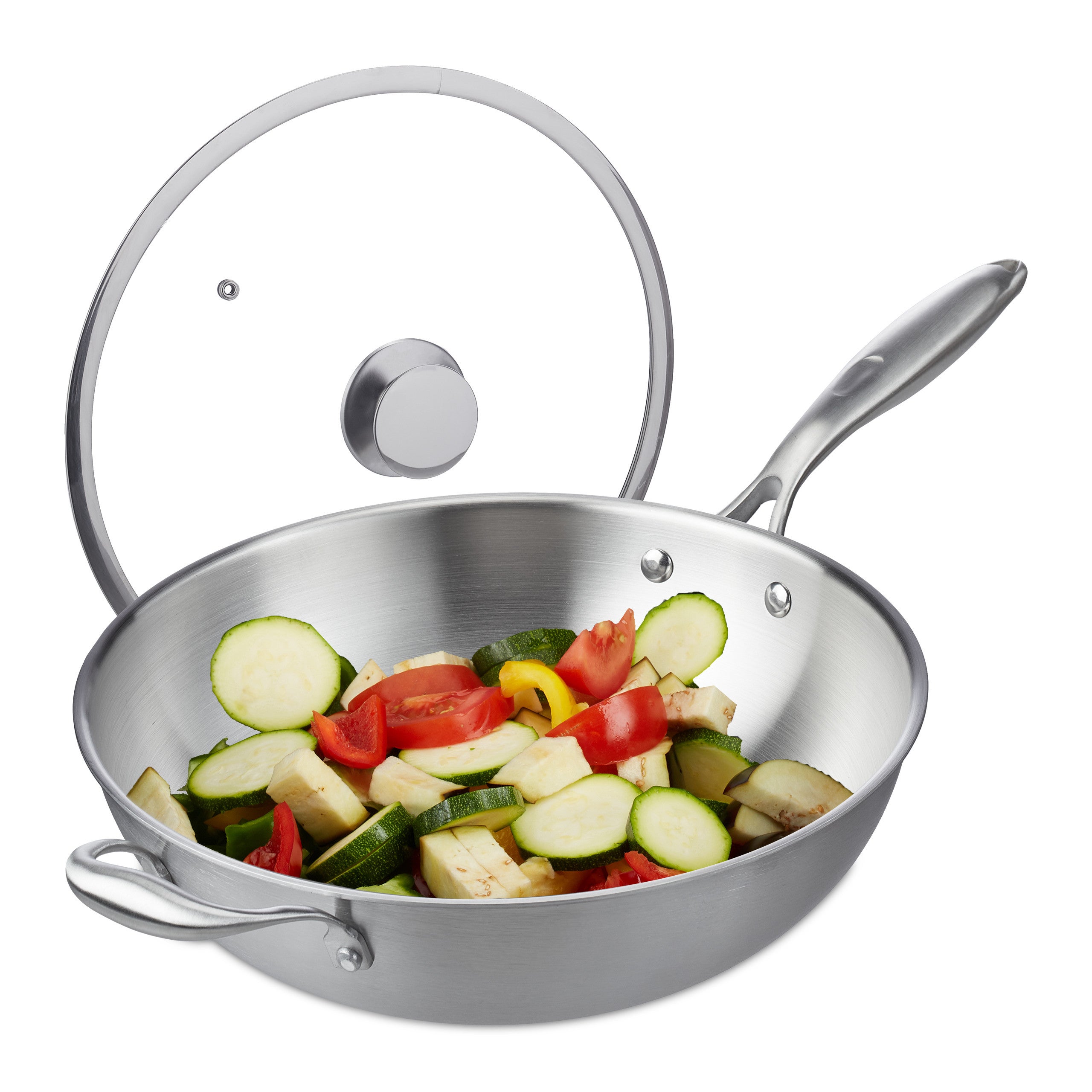 Wok In Acciaio Inox Antiaderente 32 Cm Con Coperchio - Adatto A Induzione, Gas E Ceramica