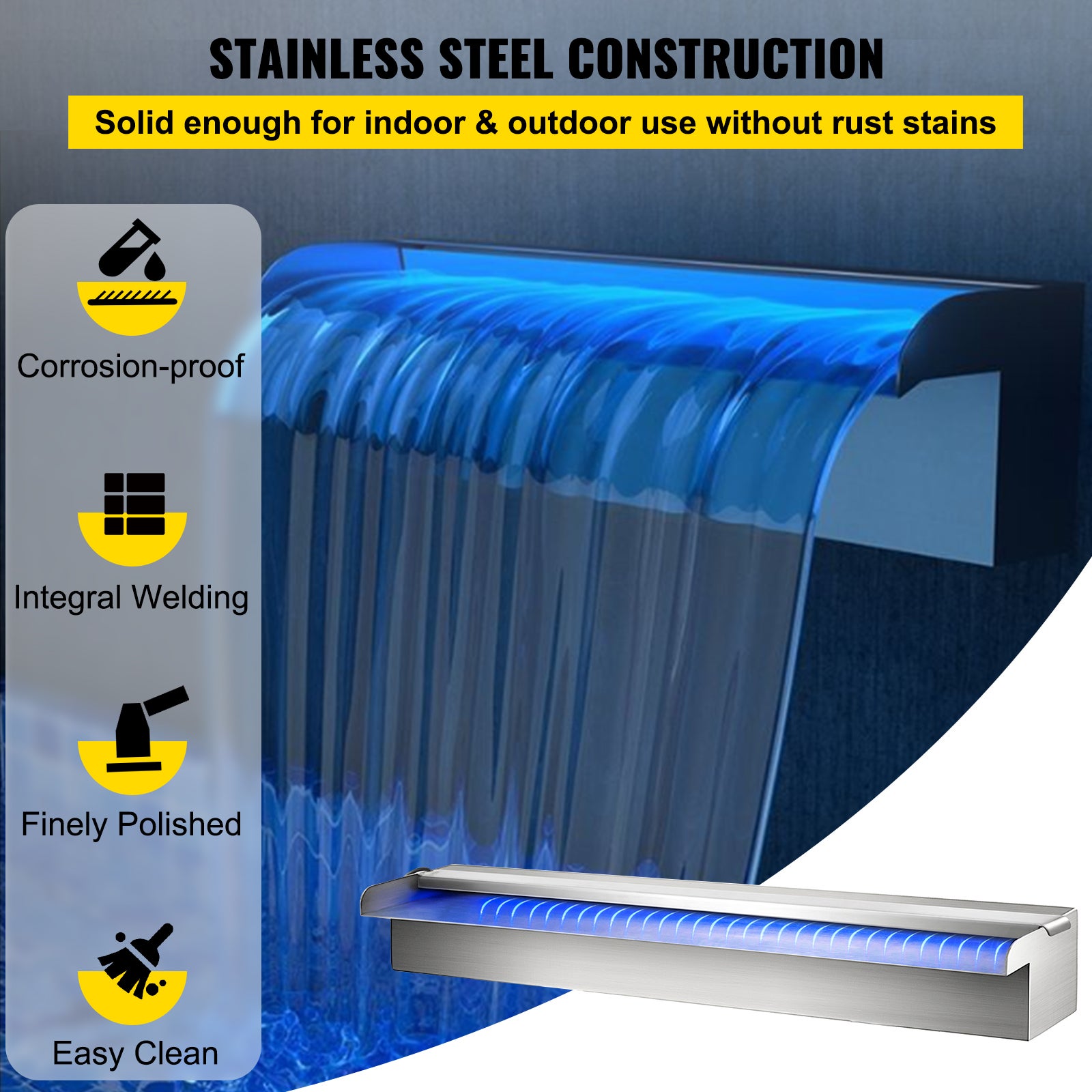 Fontaine de Piscine VEVOR à LED en Acier Inox 60 cm, Cascade Décorative avec Télécommande et Bande LED, pour Piscine ou Bassin de Jardin - 3