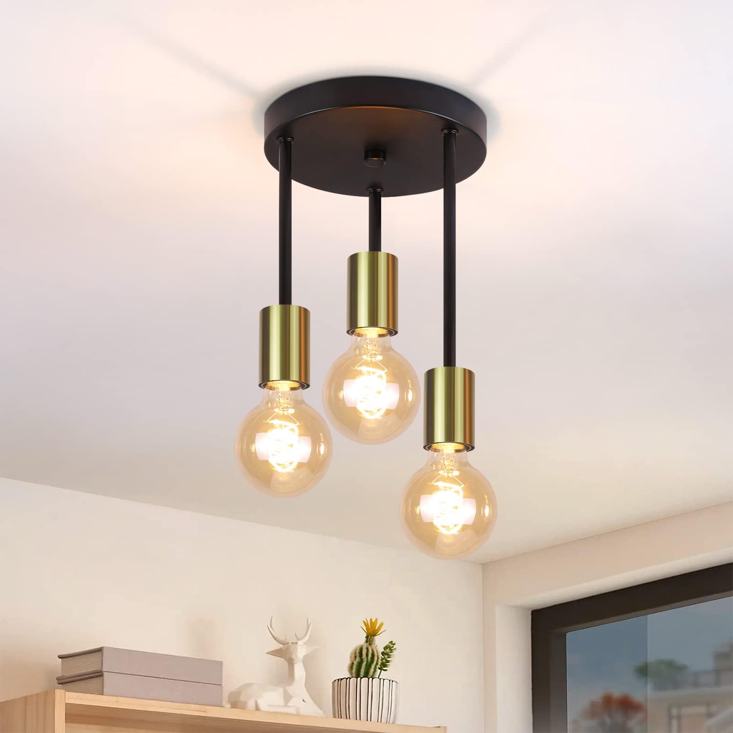 ZMH Lampy sufitowe do kuchni – lampa sufitowa w stylu rustykalnym, półpłaska, do sypialni, industrialna, czarna, 3 lampy