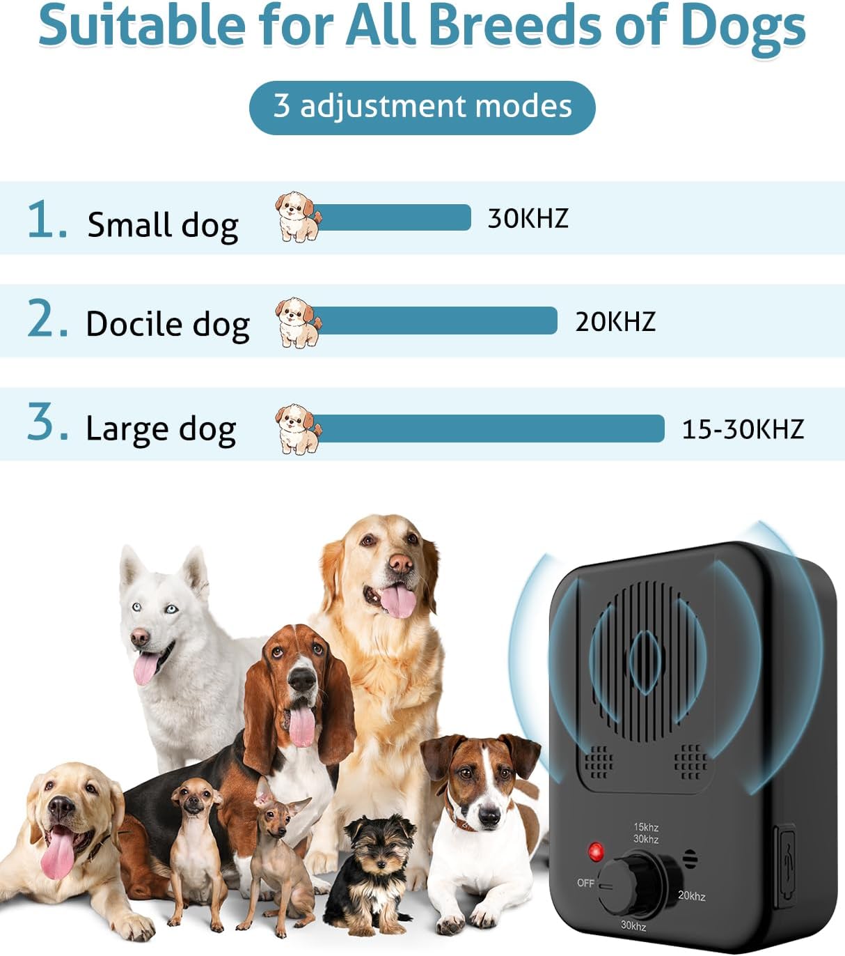 Dispositivo antiladridos para perros, amortiguador antiladridos recargable, apto para todas las razas de perros. - 3