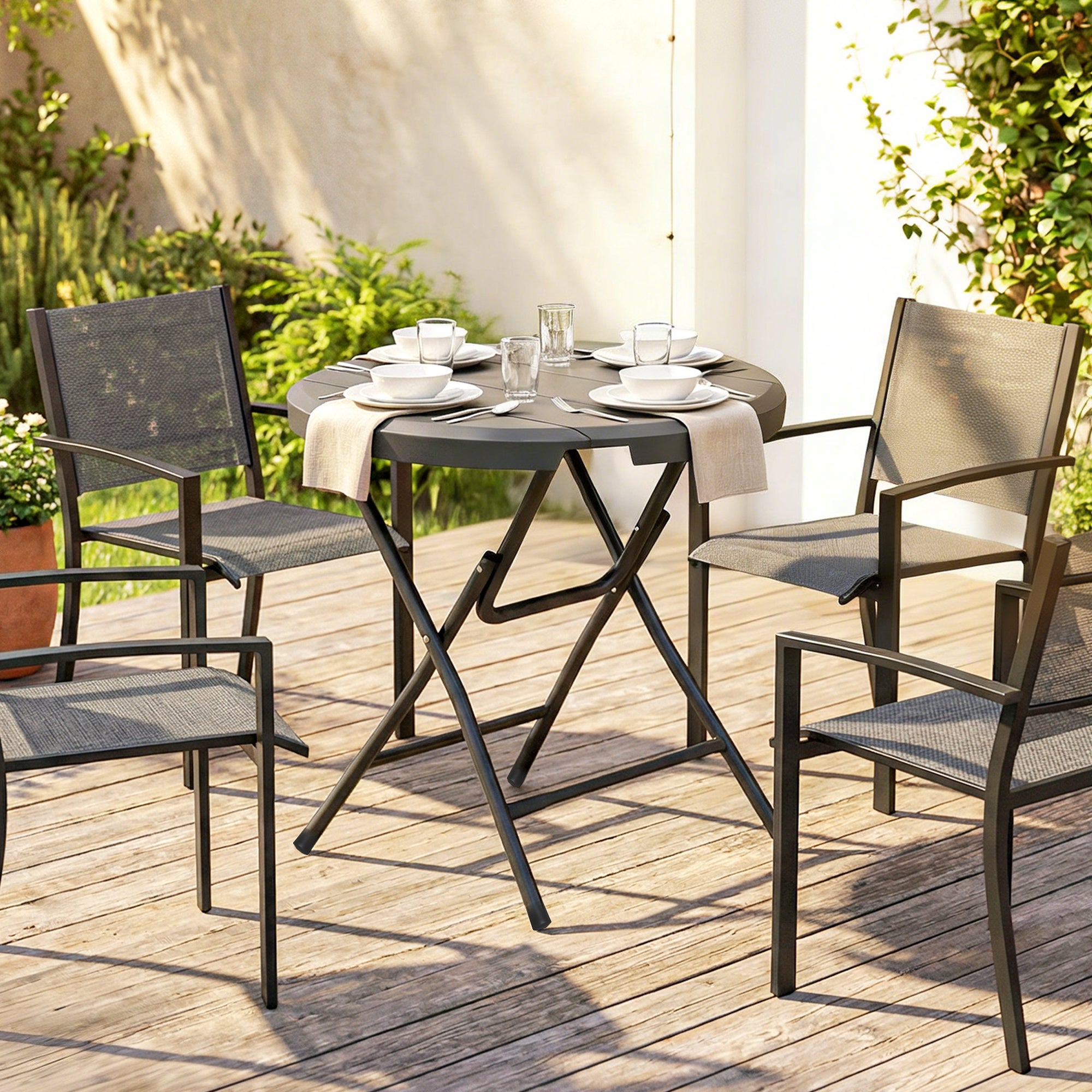 Table de jardin Outsunny, pour la terrasse, ronde, rabattable, aspect ...