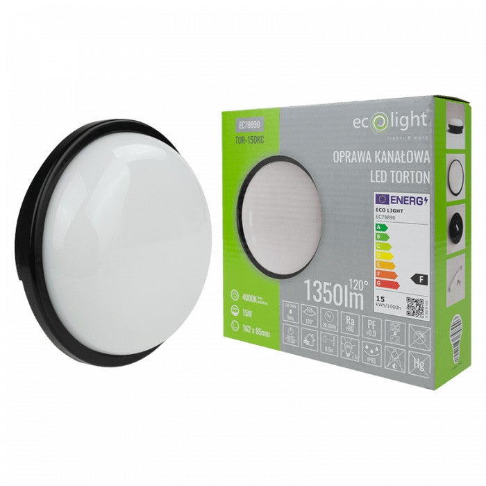 Plafon Torton okrągły czarno-biały LED 15W 4000K 1350lm wym: 6,5 x 16,2 cm IP65 tworzywo sztuczne Ecolight - 5