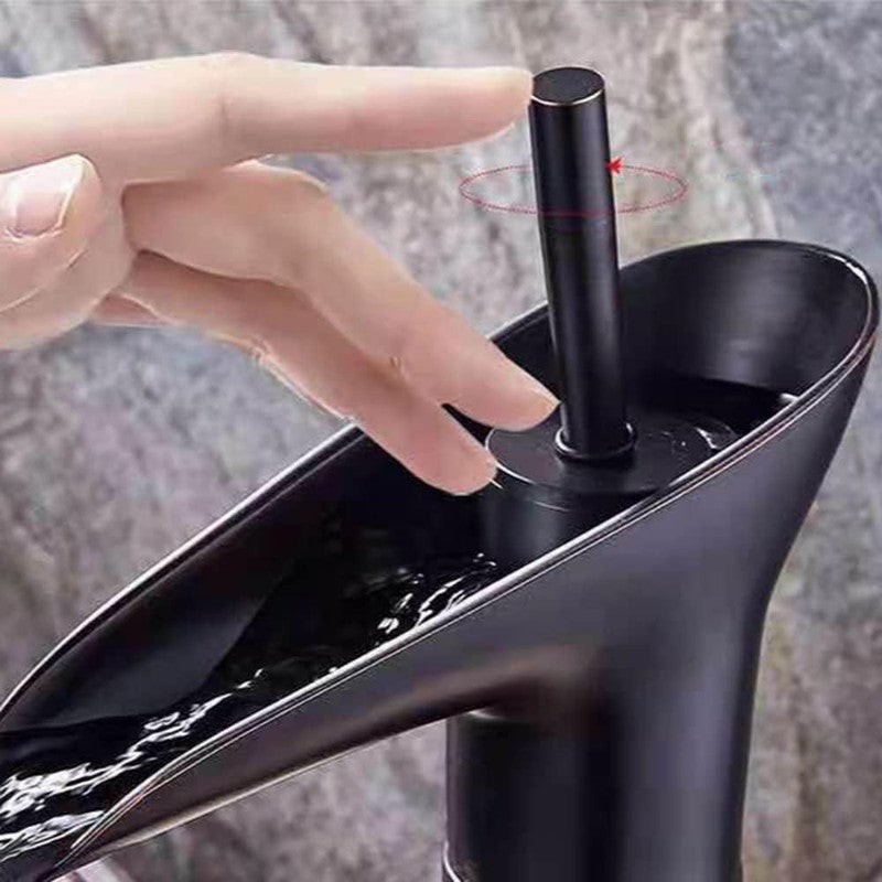 Robinet de lavabo de salle de bain, robinet cascade, mitigeur rétro noir à poignée unique, eau chaude et froide réglables. - 3