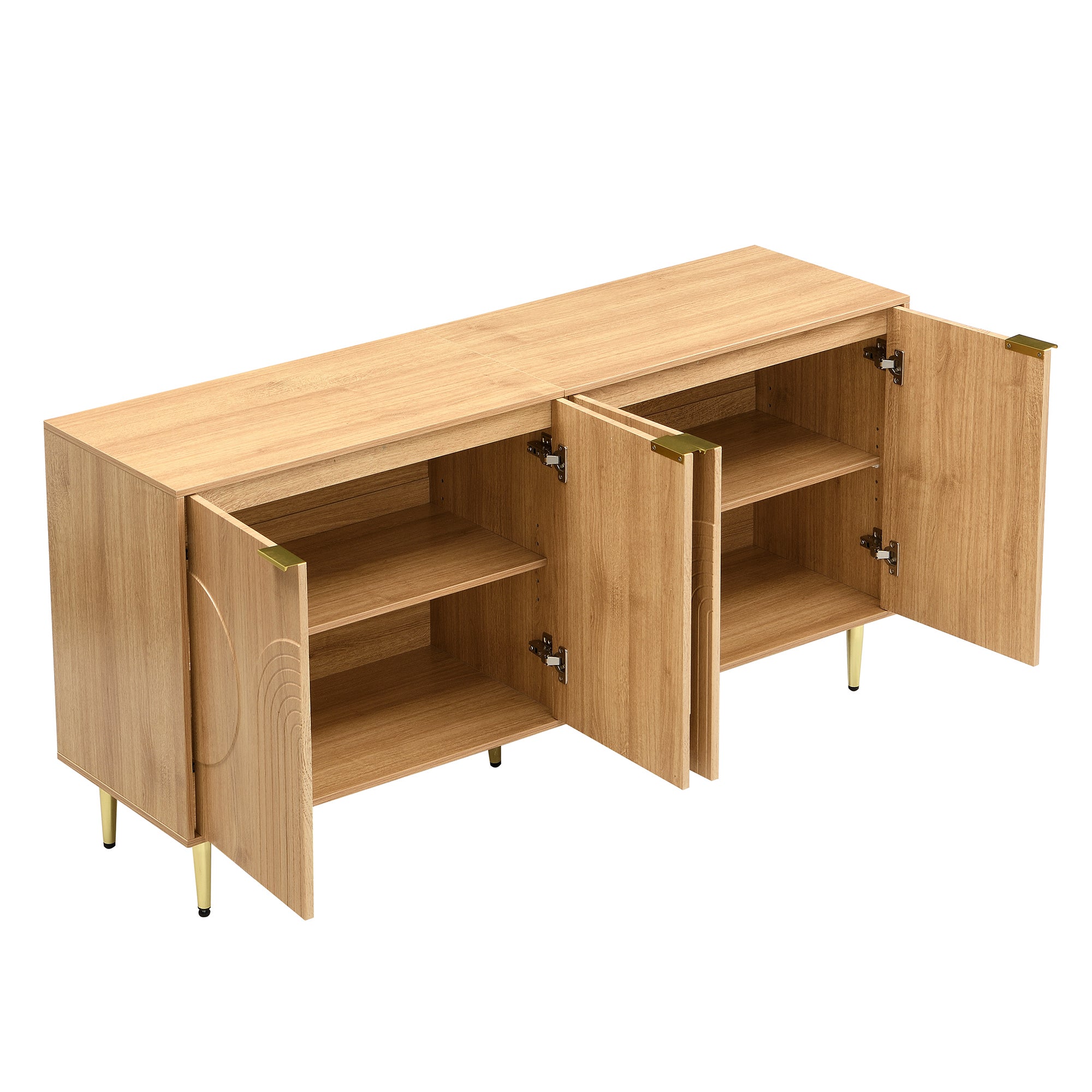 Buffet moderne 140x40x72 cm - 4 portes - Finition bois - Étagères réglables - Pieds en métal - MDF - Naturel - 3