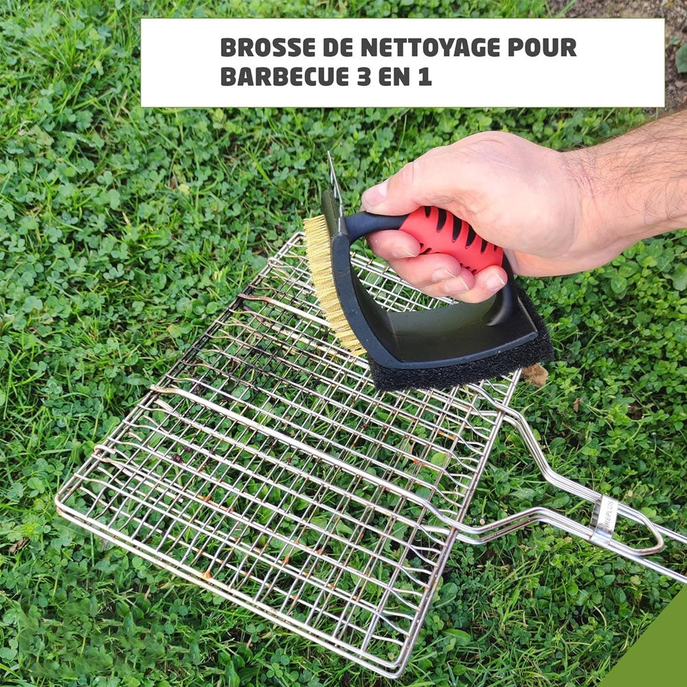 3 in 1 Barbecue Cleaning Brush | Brosse, Grattoir et Tampon à Récurer | pour Barbecues et Grilles au Charbon de Bois, au Gaz ou Électriques - 2