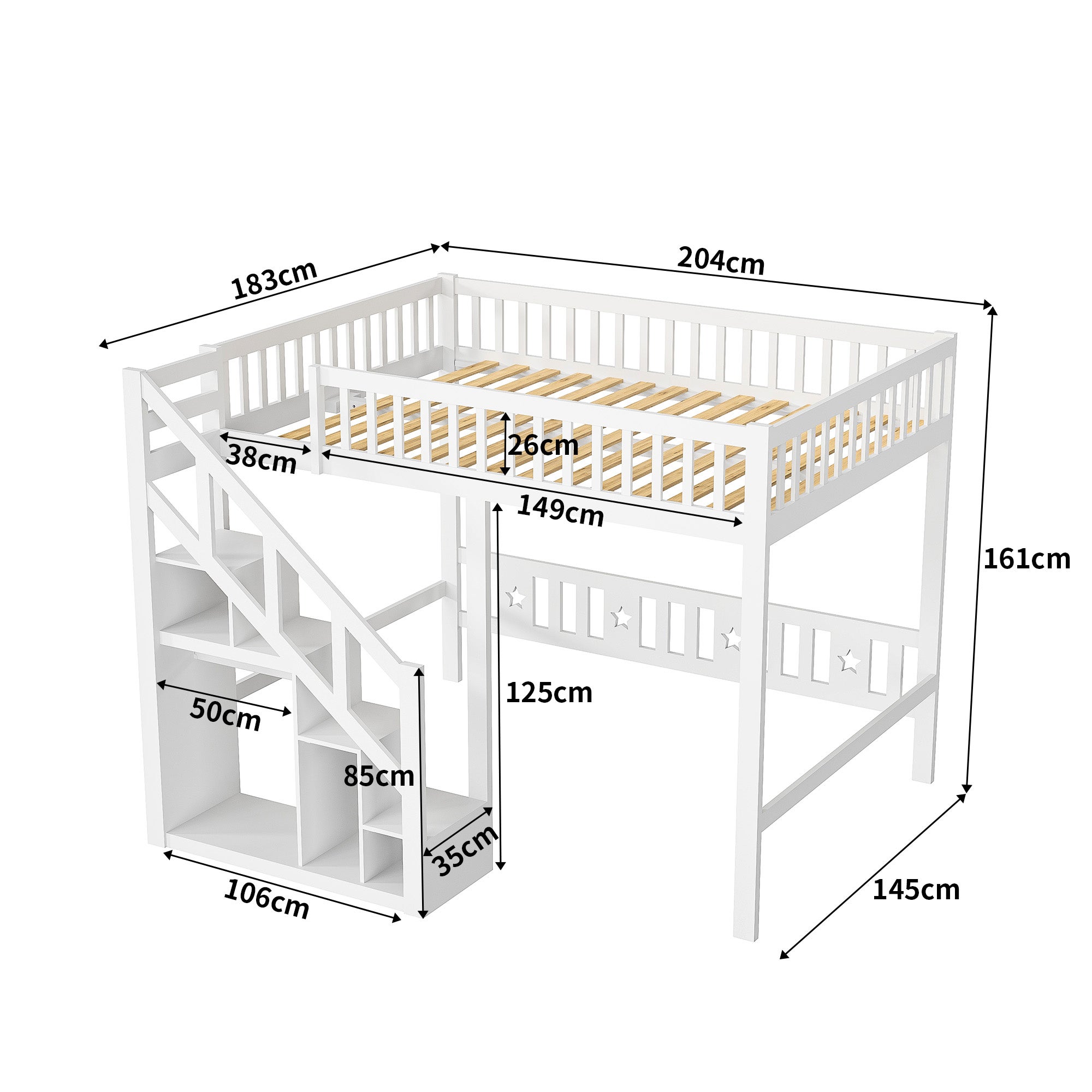 Eifson – Lit superposé 90x200 cm et 140x200 cm avec toboggan et toit – Protection antichute – Pin et MDF – Pour 2 à 3 enfants – Blanc