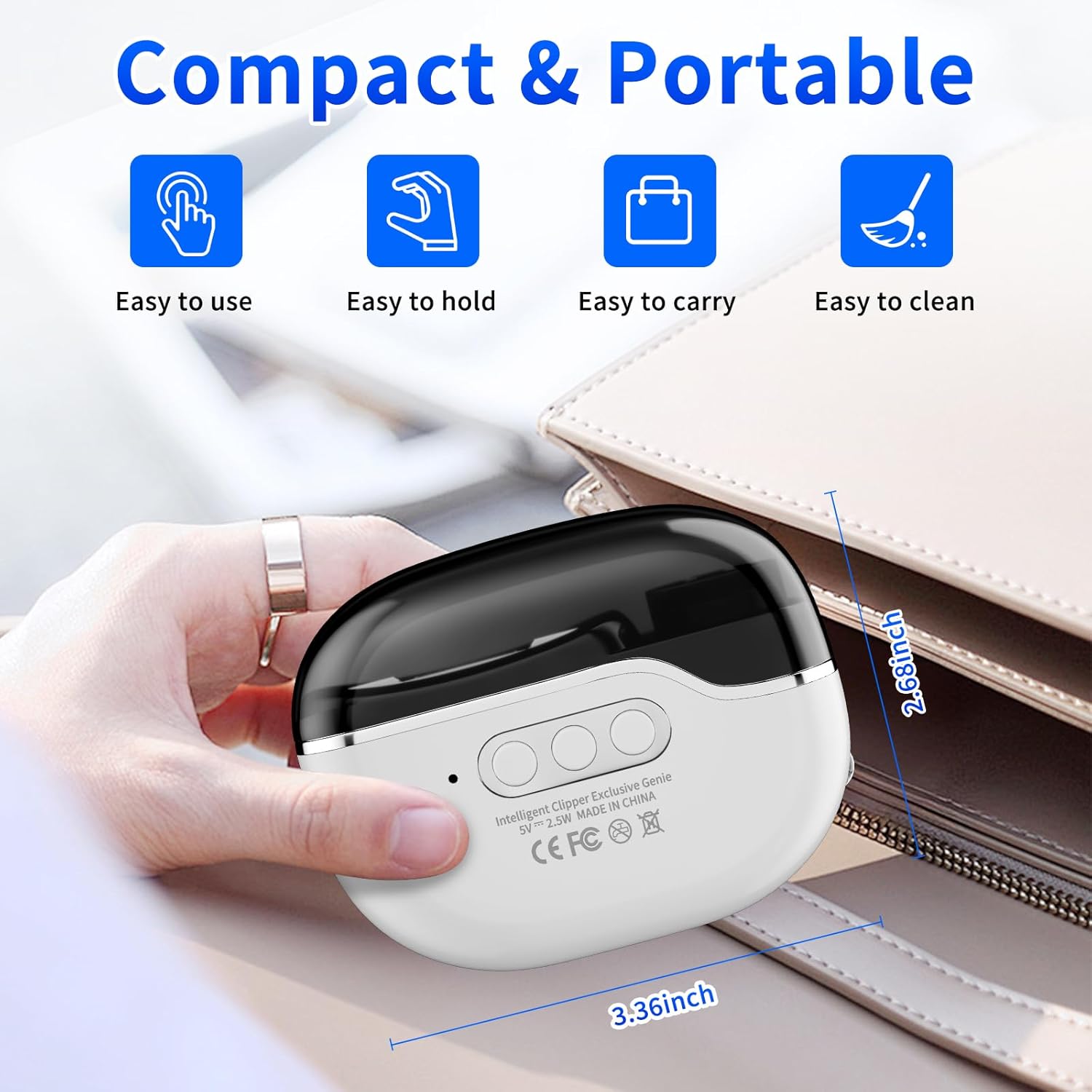 Coupe-ongles intelligent à 3 vitesses réglables pour personnes âgées -rechargeable par USB avec lumière LED et compartiment de récupération des débris - 6