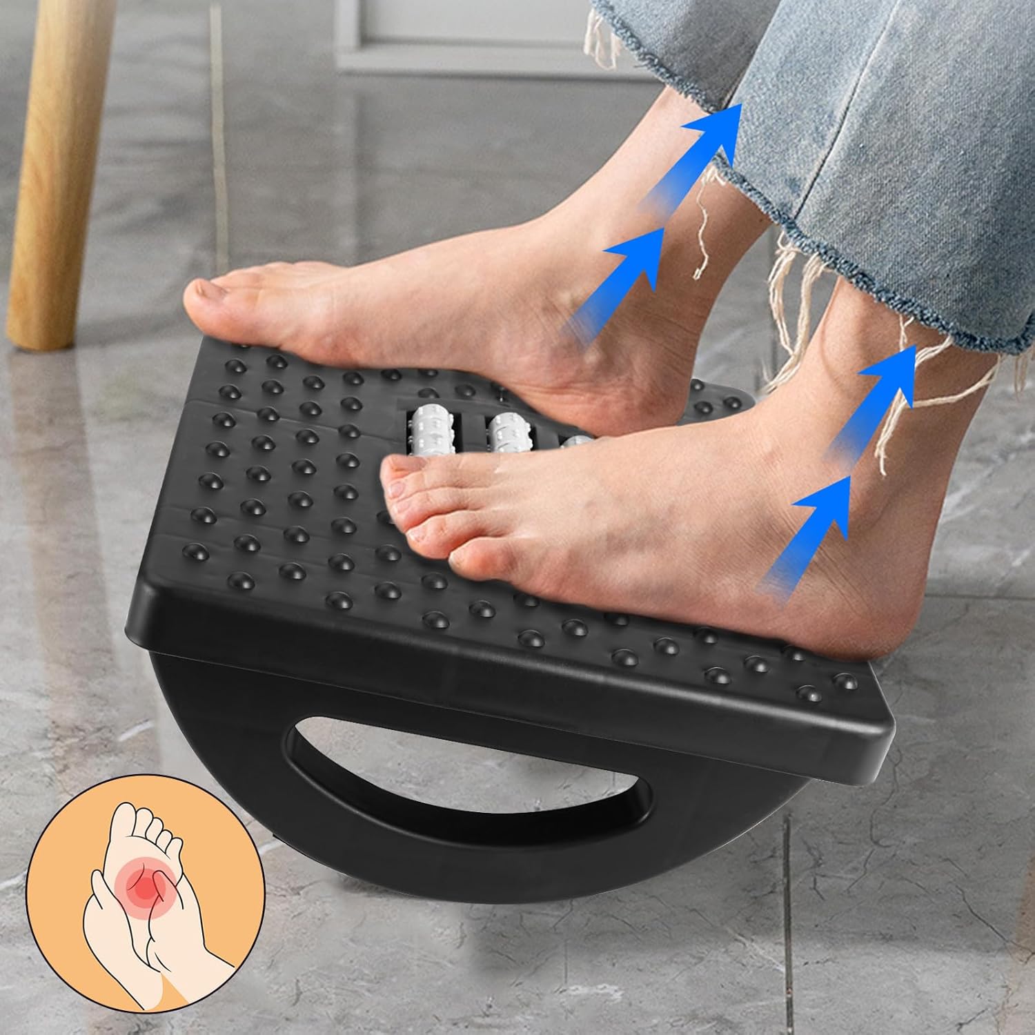 Repose-pieds sous le bureau, ergonomique, Effet de Massage Confortable pour Une Meilleure Circulation Sanguine dans Les Jambes pour Bureau Maison - 6