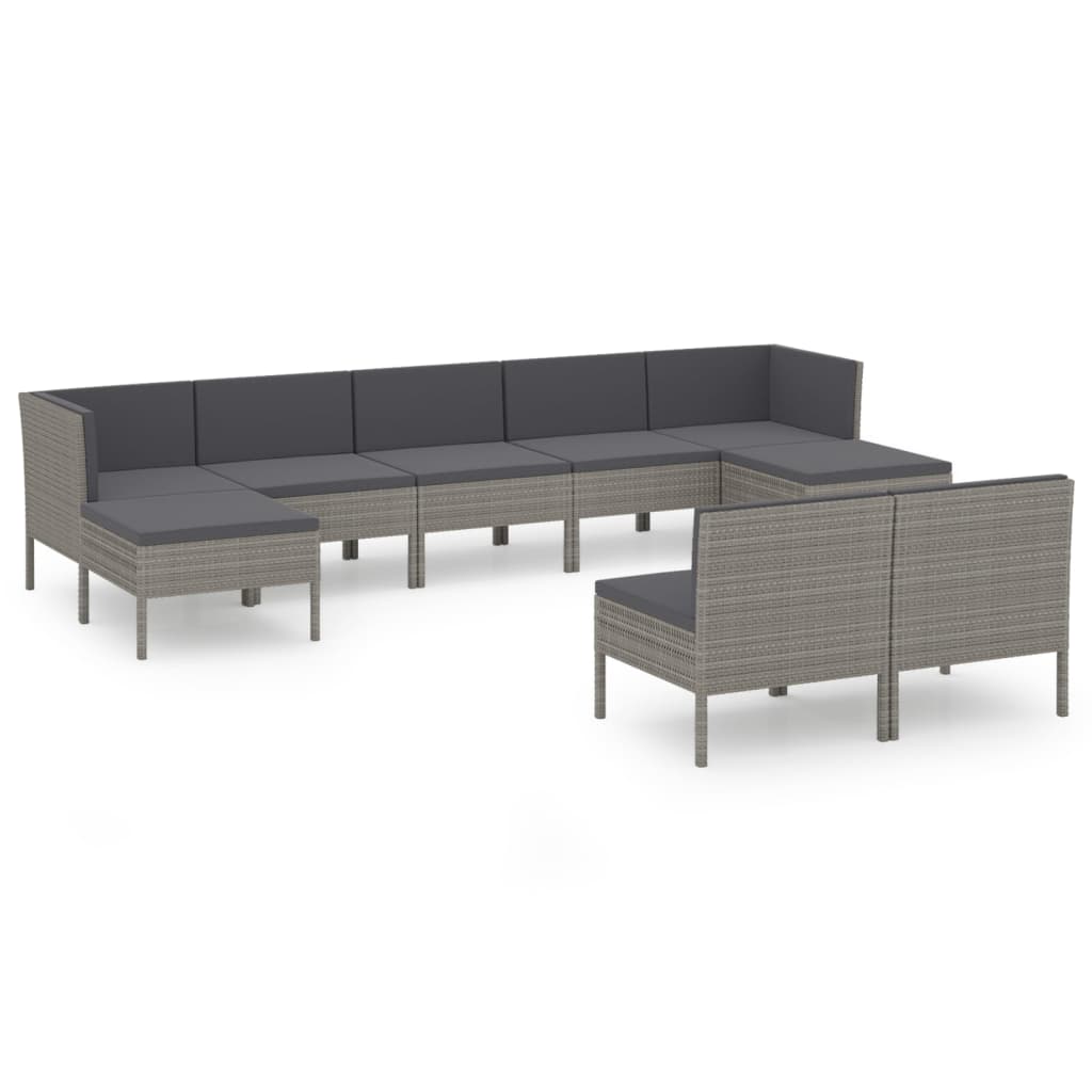Maison Exclusive - Set Divani da Giardino 9 pz con Cuscini in Polyrattan Grigio - 2