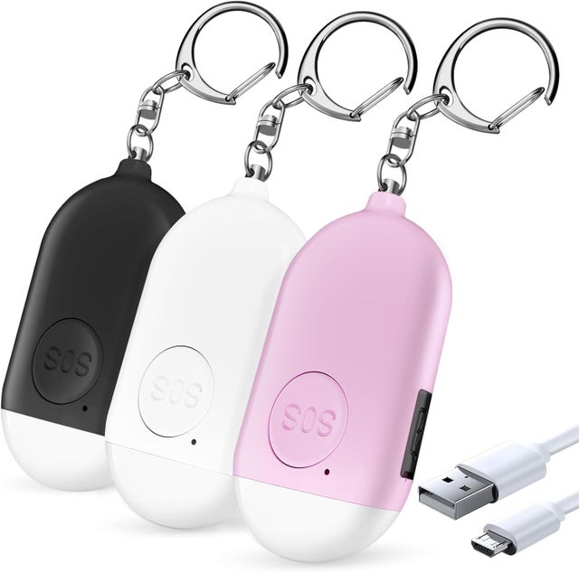 Lot de 3 sirènes personnelles – Porte-clés d'autodéfense 130 dB avec mini lampe de poche d'urgence à LED – pour femmes, enfants et personnes âgées