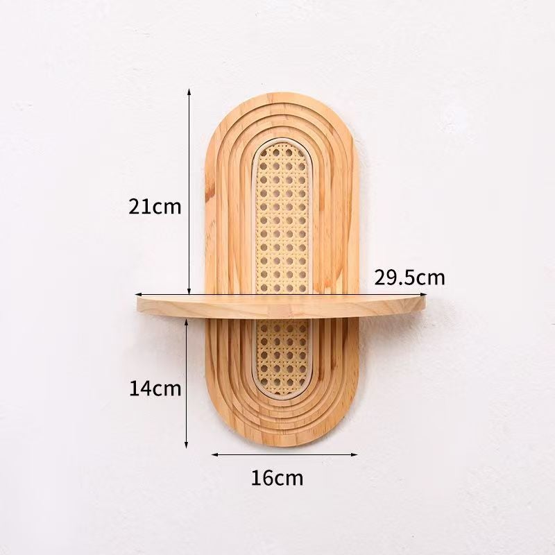 Etagère Murale Moderne En Rotin, Étagère Suspendue Bohème, Décoration Murale Arquée Pour Chambre À Coucher Et Salon, Couleur Bois Originale - 5