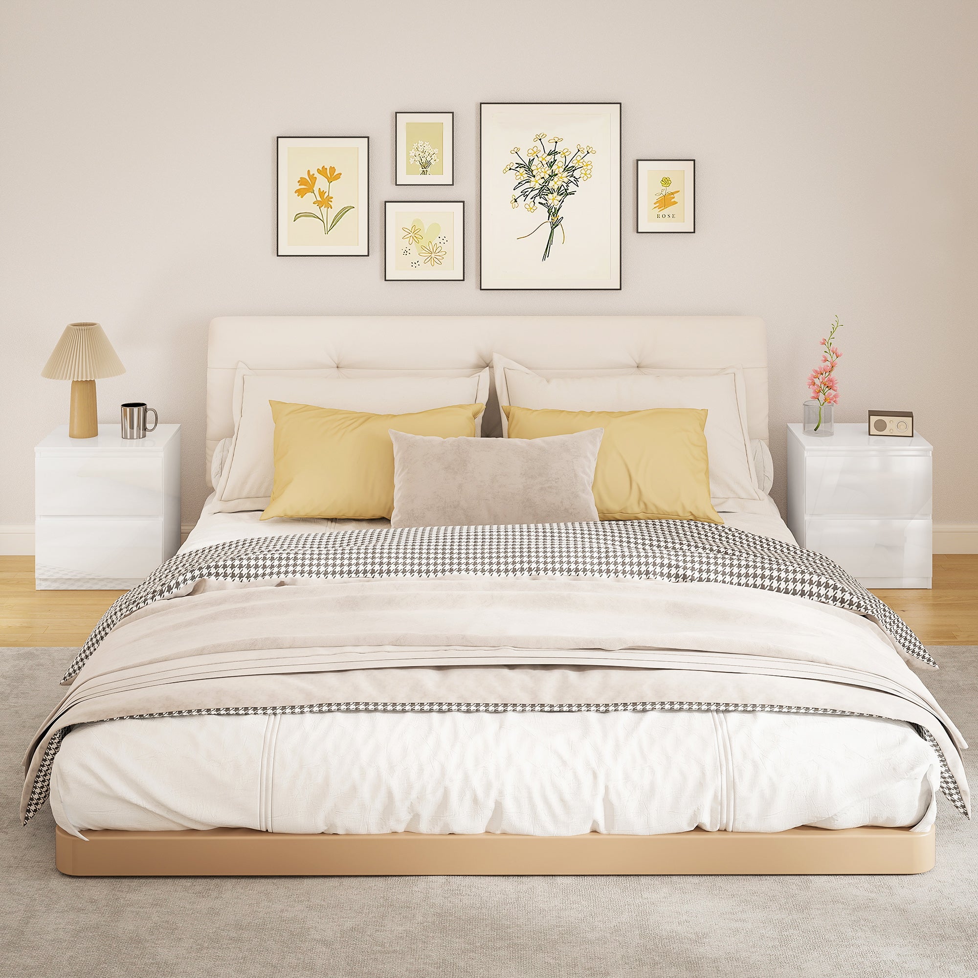Homcom Mesitas De Noche Melamina De Madera Brillante 40X34x45 Cm 831-P160 Blanco , Leroy Merlin