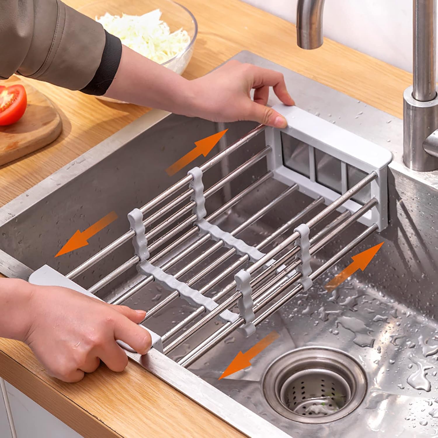 Gris， Égouttoir à Vaisselle Extensible, Organisateur Evier Cuisine, Anti-Rouille pour évier de Cuisine, Rangement Evier Cuisine Support pour Eponge - 3