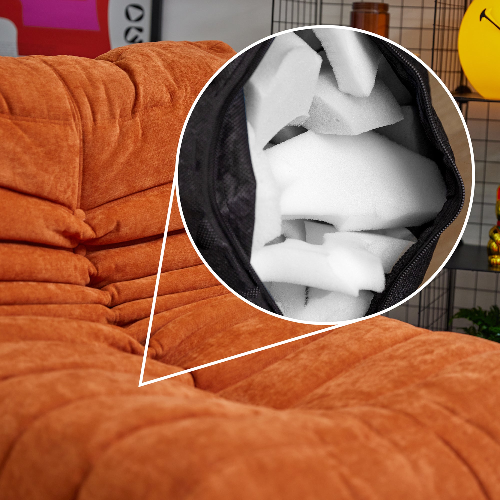 Pouf chauffeuse Icon en tissu chenille garni de mousse extensible orange Oeko-Tex® - 5