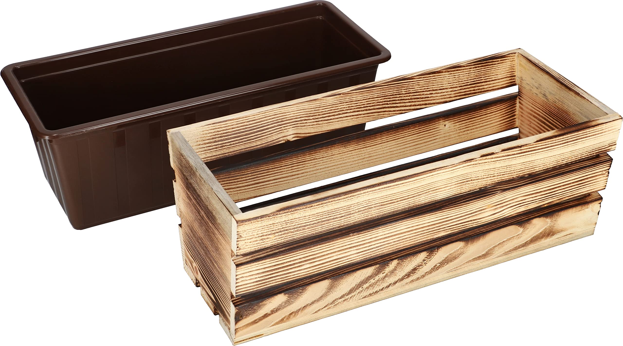 Jardinière en Bois Brûlée avec Insert en Plastique 40 x 18 x 15 cm - KOTARBAU - 5