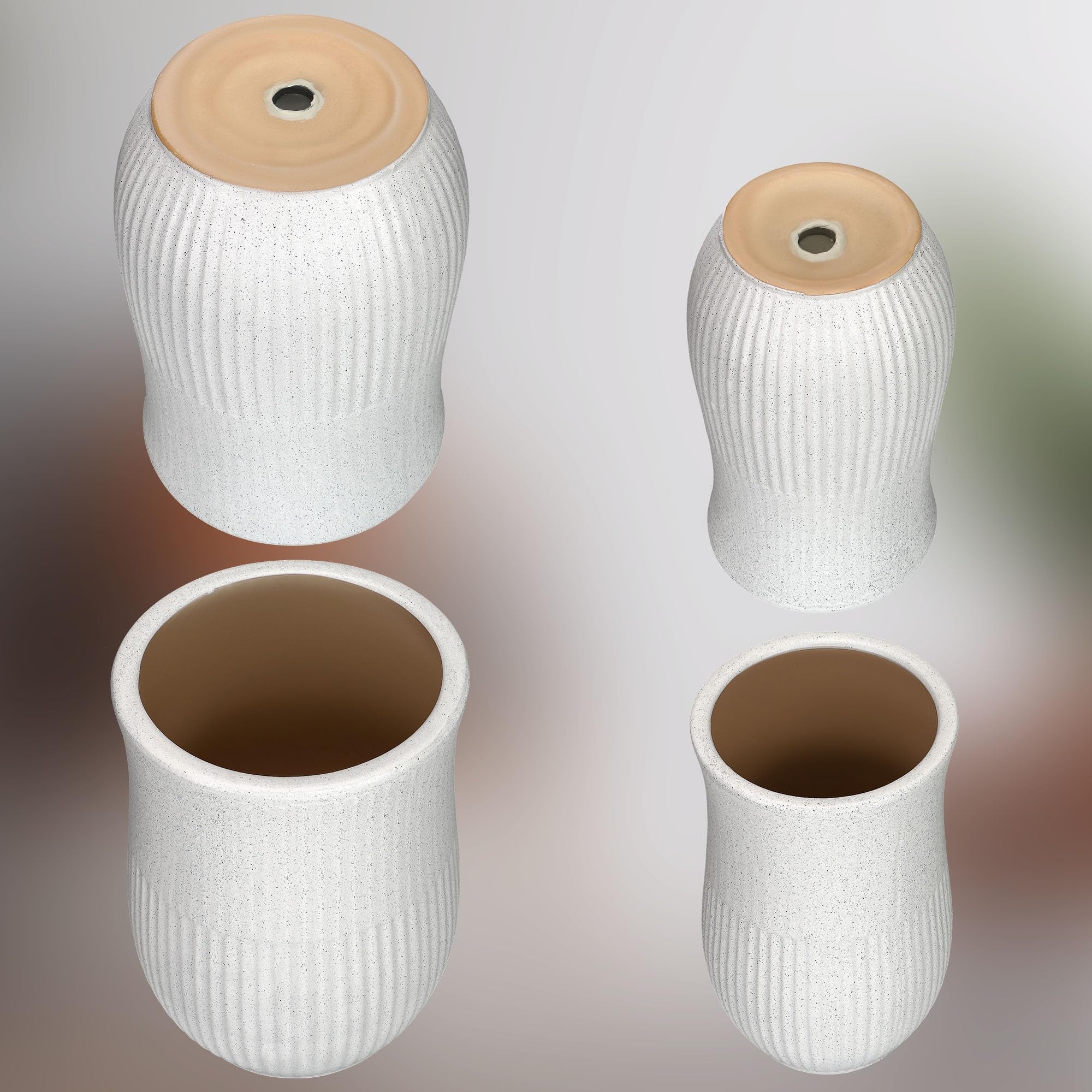 Lot de 2 Pots de Fleurs en Céramique - Diamètre : 23 cm - Diamètre : 31 cm - Blanc - Terrazzo - Pot de Fleurs en Céramique - KOTARBAU - 6