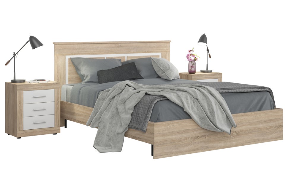 BricoExpo - Cabezal para Cama de Matrimonio con patas, Color Cambria y Blanco, Medidas: 160 cm (Ancho) x 119,3 cm (Alto) x 3,8 cm (Fondo) - 2