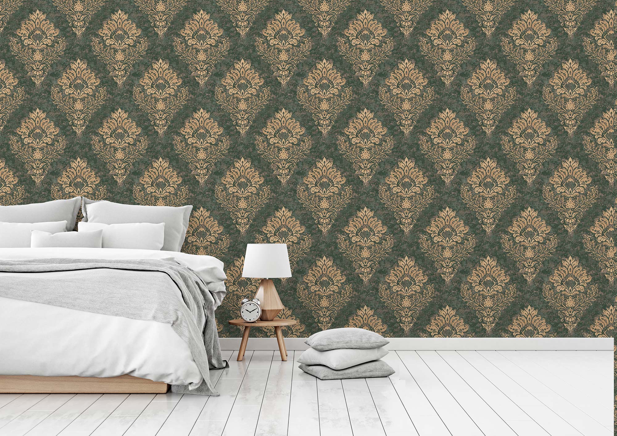 Papier Peint Intissé Baroque Gioele - Crème Beige Ornements - Collection Tadessi