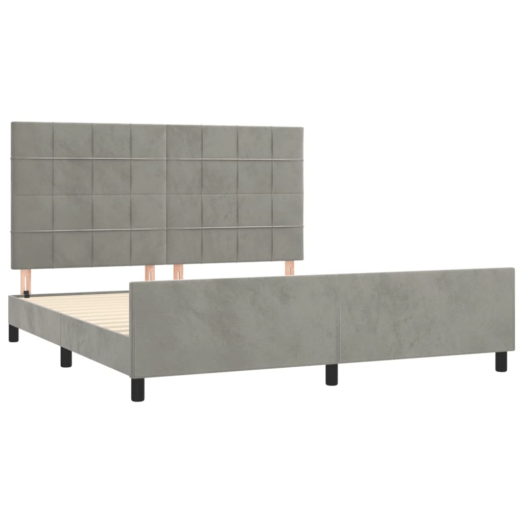 Cadre de lit sans matelas gris clair en velours - 4
