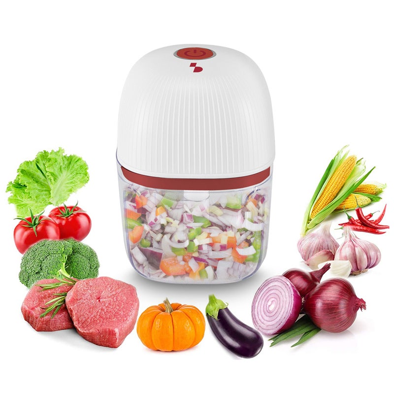 Mini Hachoir Rechargeable Beper 350 Ml - 3 Lames Acier Inoxydable - Sans Fil, Charge USB, Rouge/blanc
