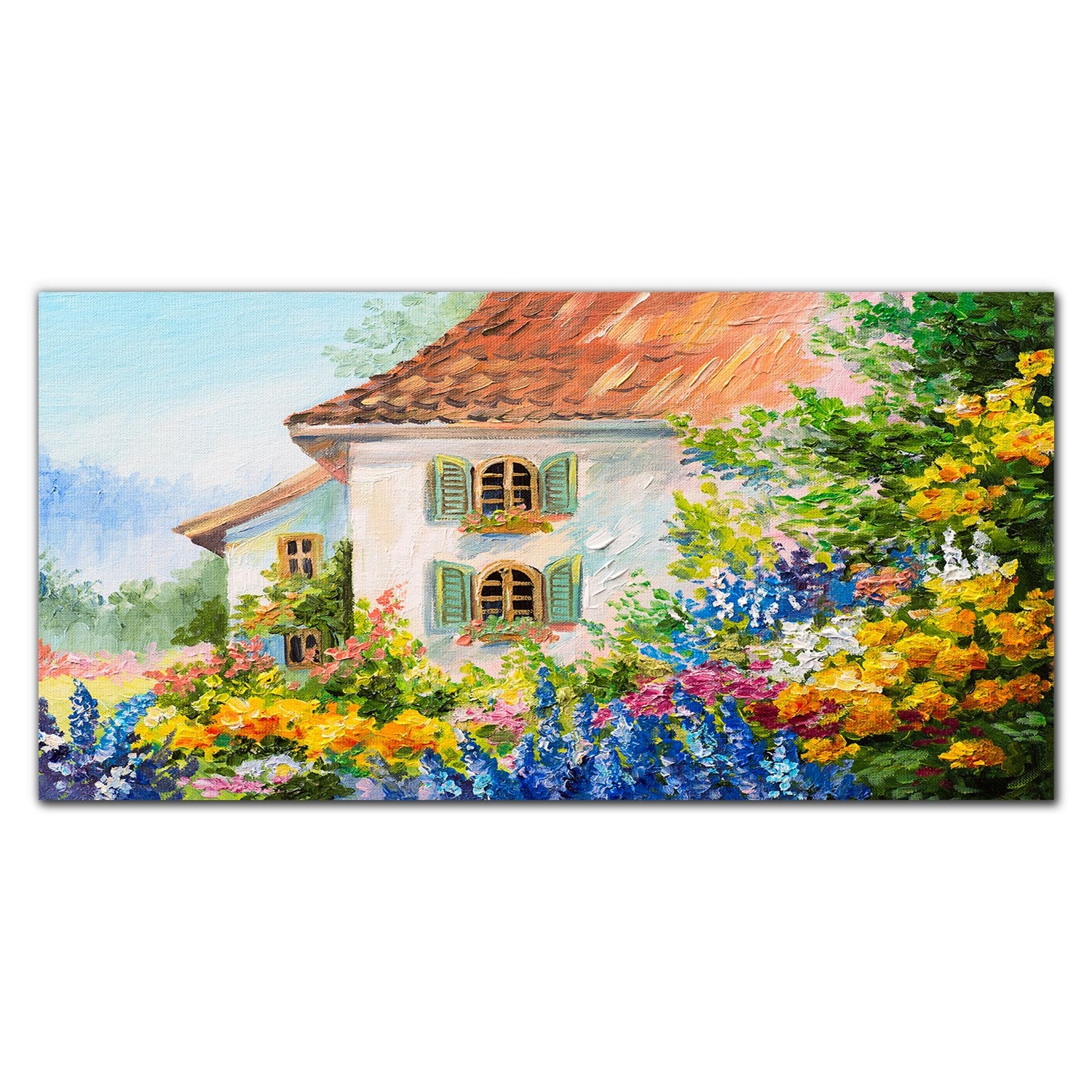 Tableau Toile Cottage-Haus – Maison De Campagne – 32x27cm – Peinture Impressionniste Encadrée