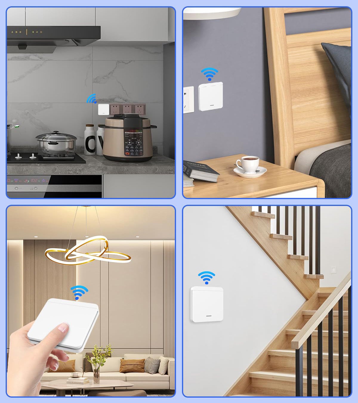 Interrupteur sans fil AC85-265V, interrupteur de télécommande sans fil, aucun câblage requis, un interrupteur + deux contrôleurs - 6