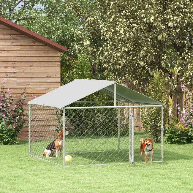 Recinto Per Cani PawHut 122x122x138 Cm - Kennel Esterno Per Cani Piccoli E Medie, Con Tetto - Foto 12