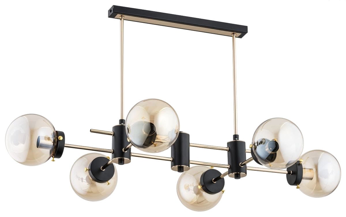Lampa wisząca Linio czarno-złota-bursztynowy 6xE14x40W wym: 51 x 96 x 57 cm szkło Alfa