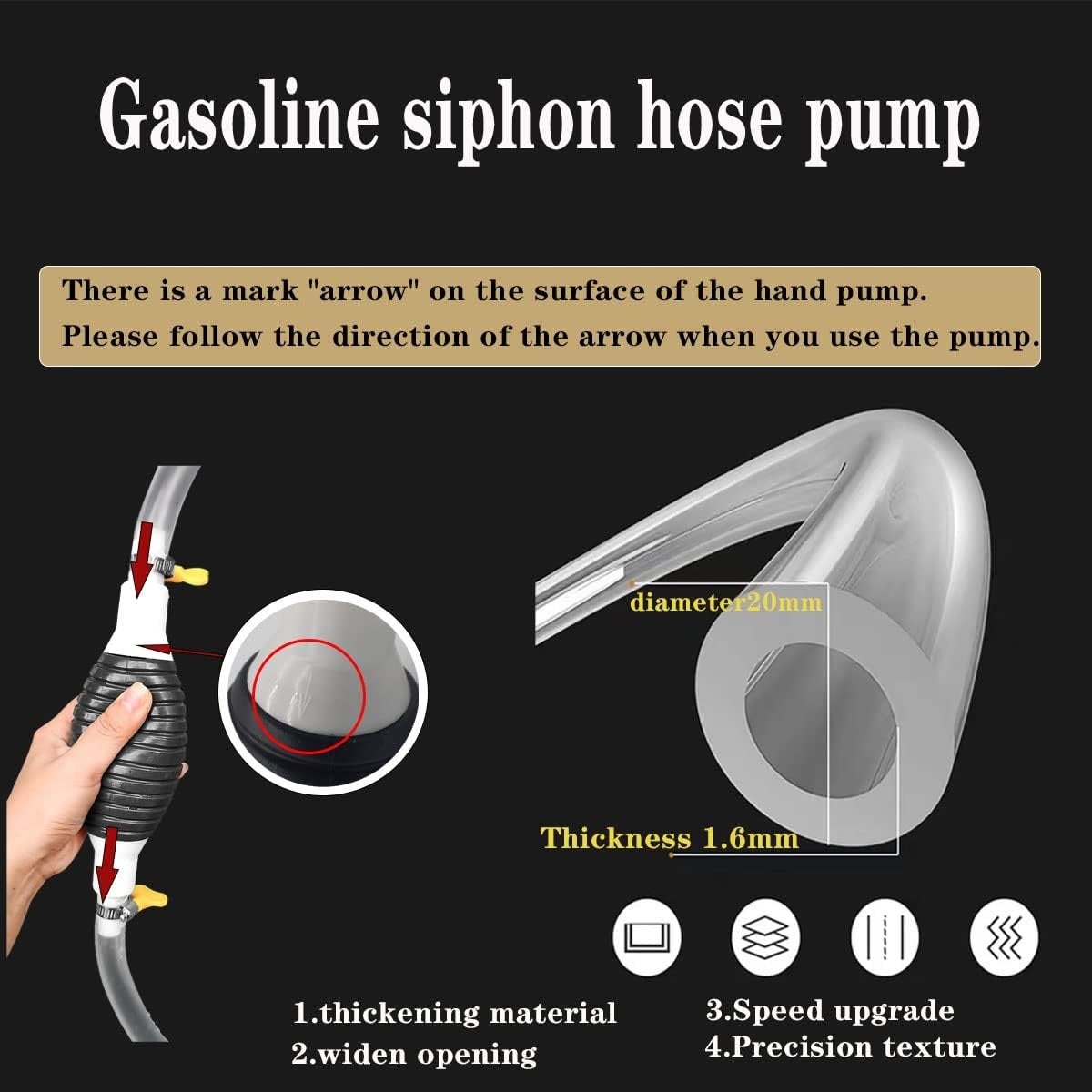 Pompa a sifone, Pompa a sifone per benzina con tubo da 1 m, Pompa manuale per il trasferimento del carburante ，Pompa manuale con valvola di flusso - 3