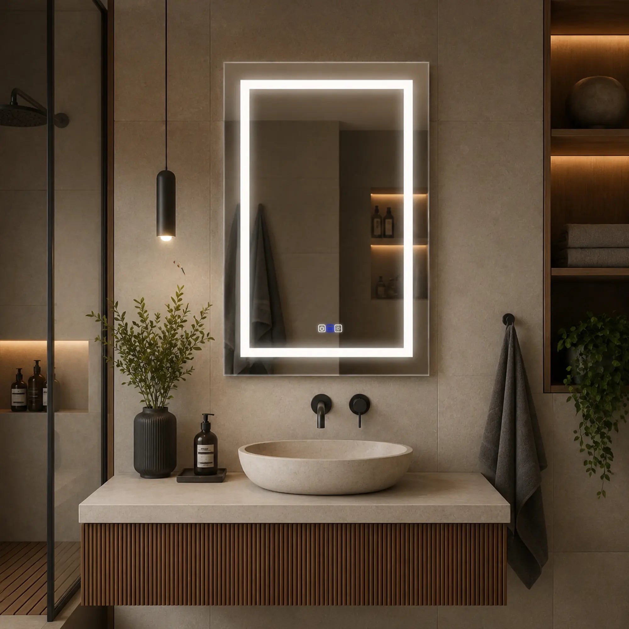 Oglinda LED Verticala 60x140 cm , LED Reglabil 3000K-6000K, Touch, ON/OFF, Dimare, Reglare LED, Functie Dezaburire, Reyze Salono