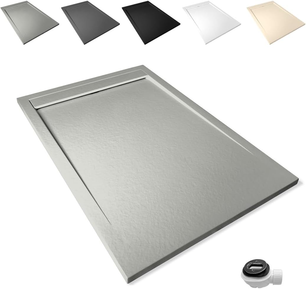 Plato de ducha antideslizante 70x150cm – resina resistente a agentes químicos – incluye rejilla desagüe y válvula sifón