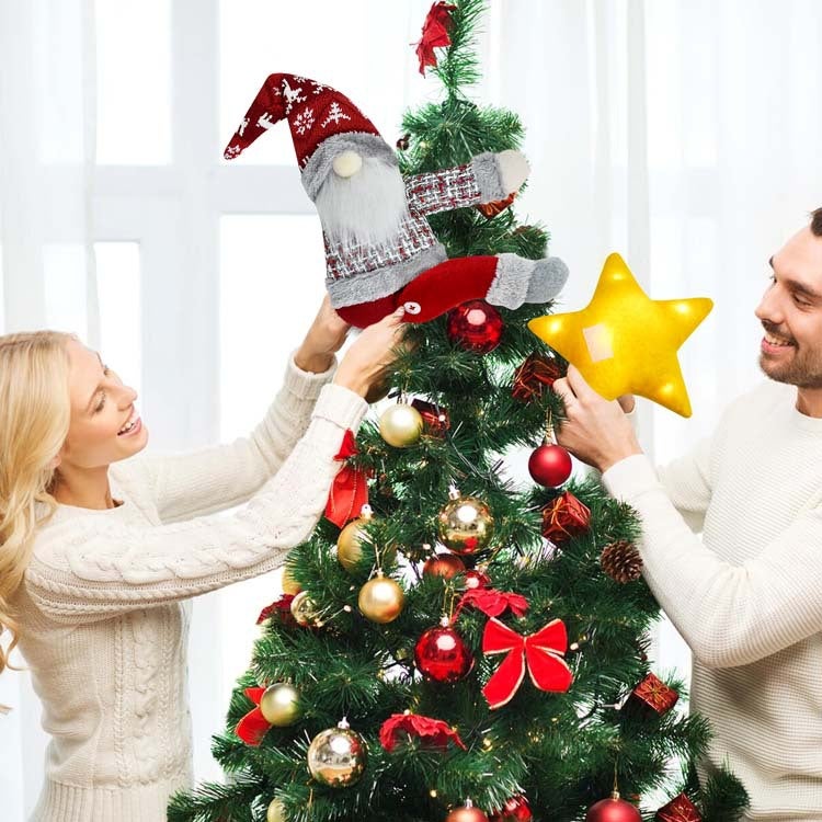 Topo de árvore de Natal com estrela iluminada e comando, enfeite de Natal gnomo, prendedor de cortina de Natal, decorações de Natal - 7