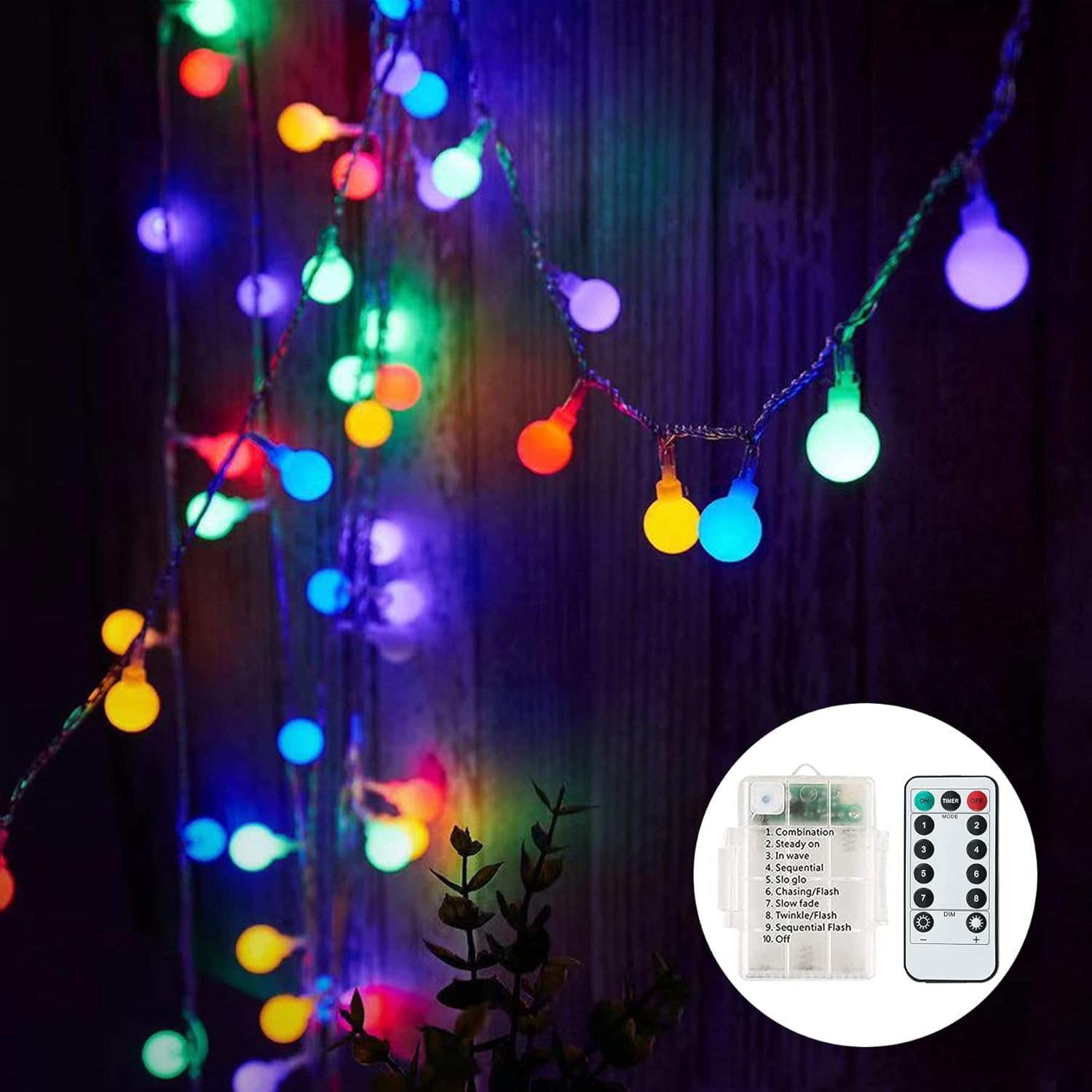 Girlanda świetlna na baterie, 10 m, 80 kul LED z 8 trybami oświetlenia, wodoodporne girlandy świetlne do wnętrz, na zewnątrz, na Boże Narodzenie (
