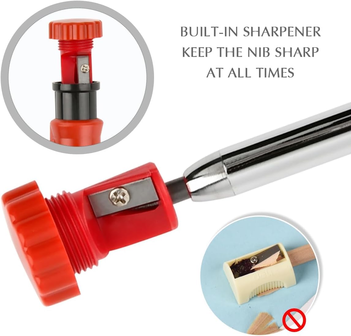 Matita professionale per lavori edili 2 pezzi con 24 ricariche, temperamatite, pennarello per fori profondi per legno, attrezzo da falegname - 4