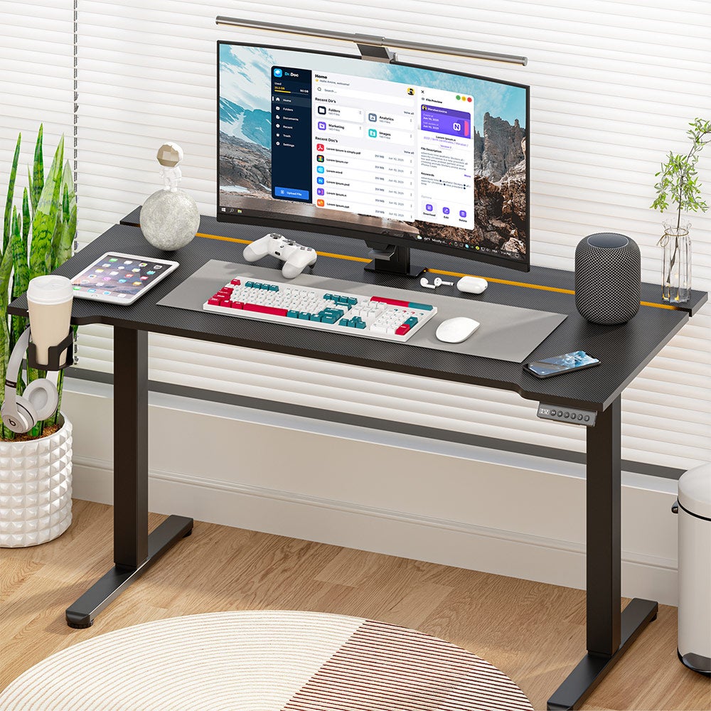 Bureau Électrique Réglable en Hauteur ACGAM - Table Ergonomique pour Gamer, Hauteur Ajustable 72-118cm, LED, 140 x 68 cm - Noir - 2