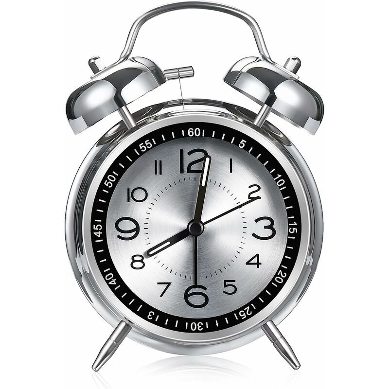 Réveil fort pour adultes dormeurs lourds, quartz silencieux de 10,2 cm avec rétroéclairage, double cloche (gris) - 2