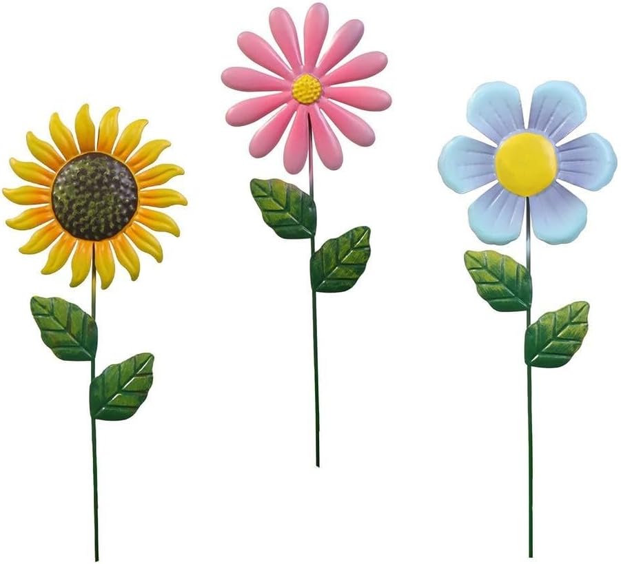 Zestaw 3 dekoracji ogrodowych w kształcie słonecznika, kolorowe metalowe rzeźby do użytku zewnętrznego