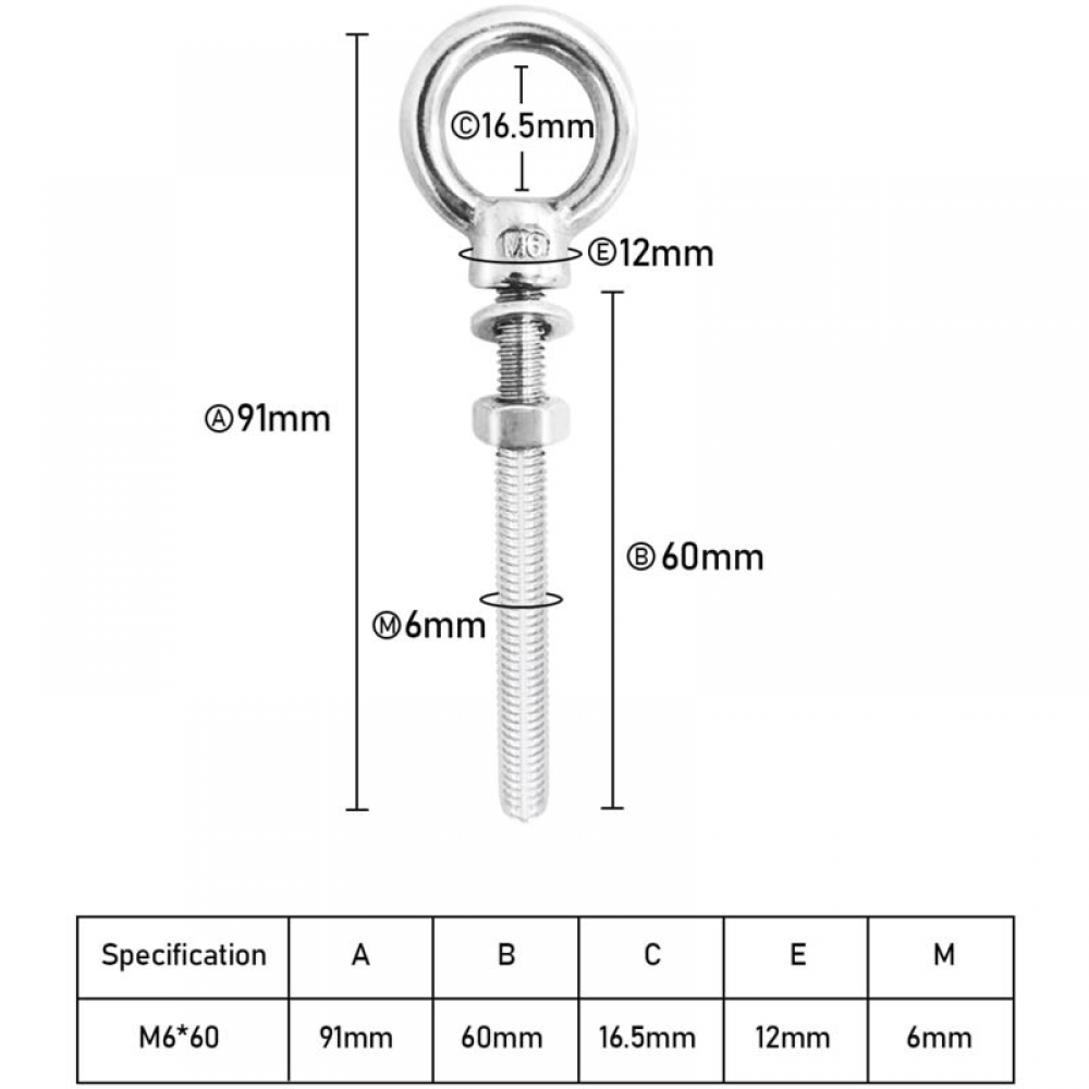 Viti Ad Anello M6 X 60mm Acciaio Inox 316 - Bulloni Con Occhio Per Sospensioni E Fissaggi - 5