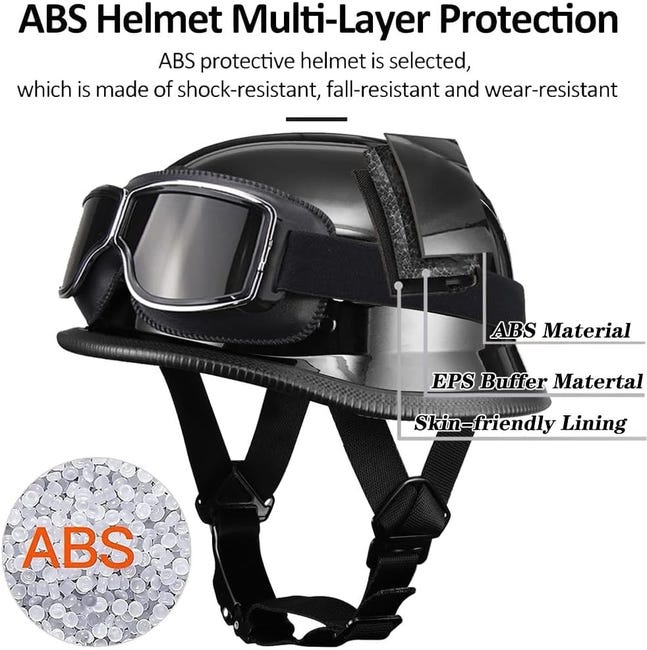 Casque Moto Vintage Casques Jet, Casque Allemand Moto Ouvert Adulte Demi, ECE Homologué, Demi Casque de Moto avec Boucle Réglable Dégagement Rapide - 3
