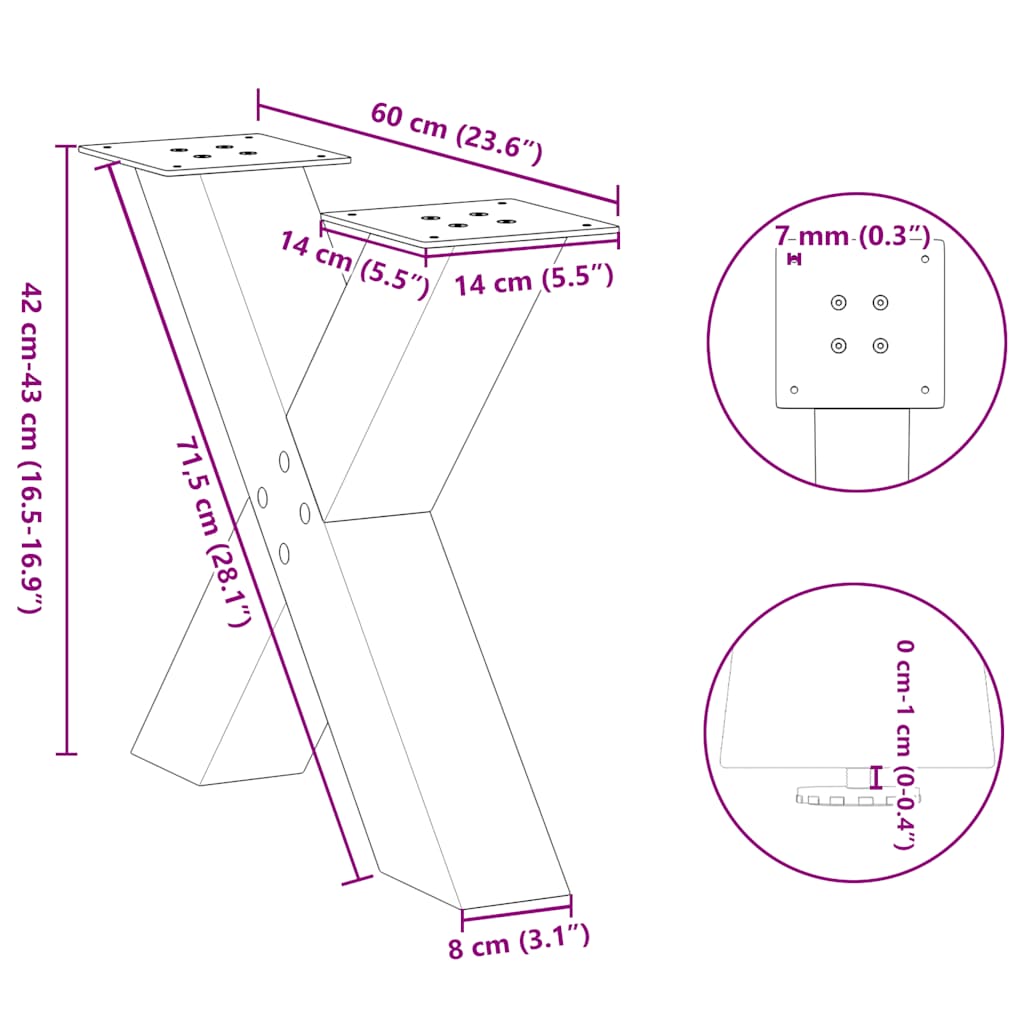 Pernas de mesa de centro em forma de X 2 unidades de aço antracite - COMFORTXL - 9