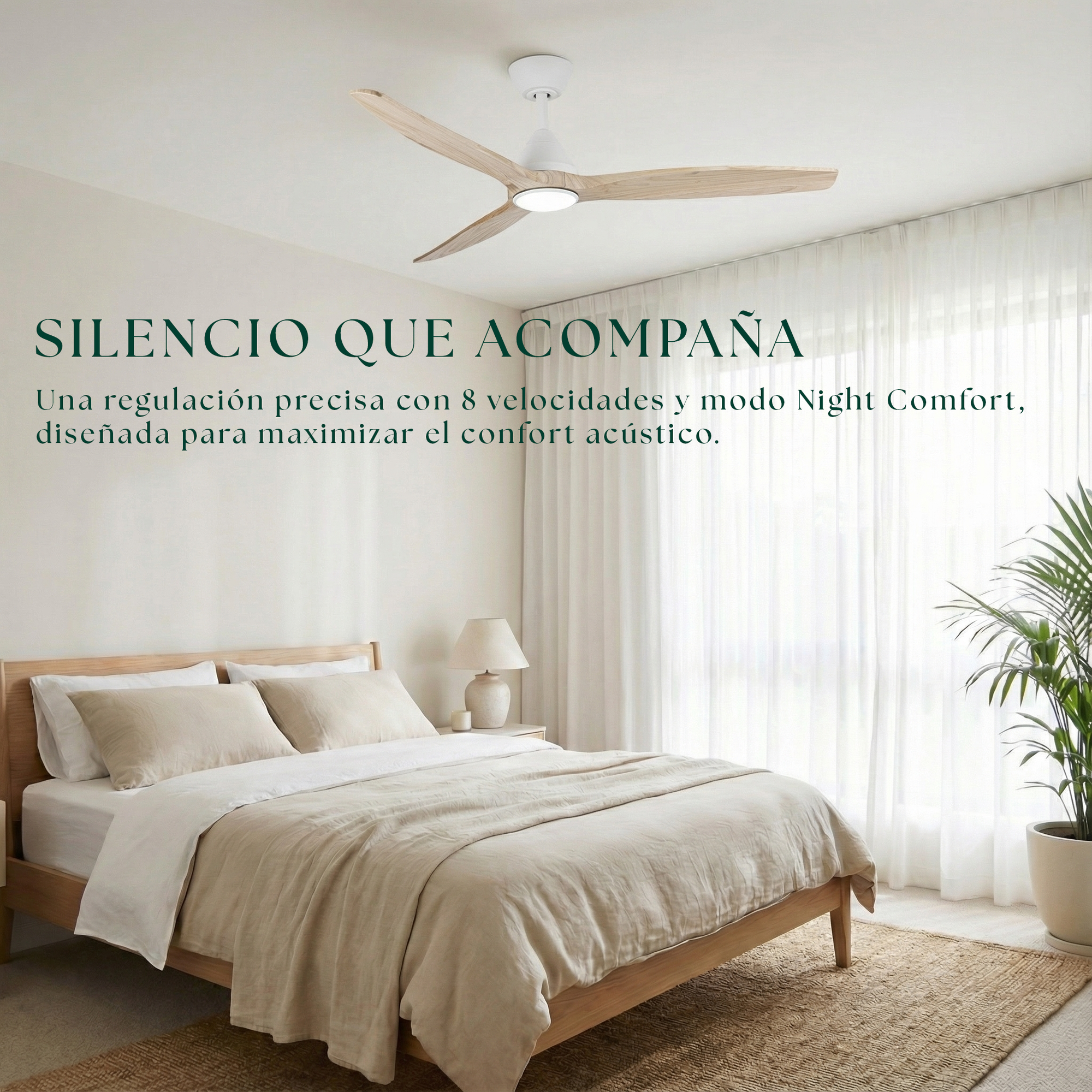 Giro Dolomiti Ventilateur de Plafond avec lumière 132 cm – 3 Pales Bois, 6 vit. + Night Comfort, Moteur Blanc · Pales Pin - 8