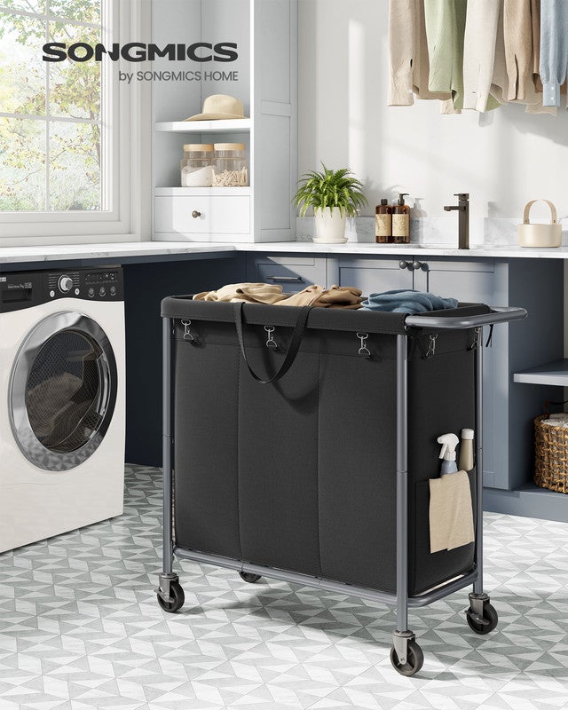 Panier à Linge EasyAcc 150L Avec Roulettes - 2 Compartiments - Cadre Acier - 60x40x50cm