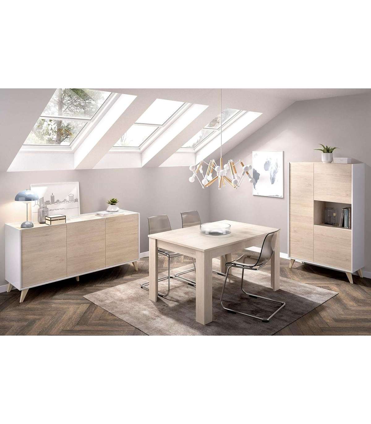 Dkt Conjunto Salón Con Aparador Y Mesa Comedor Extensible Blanco , Leroy Merlin