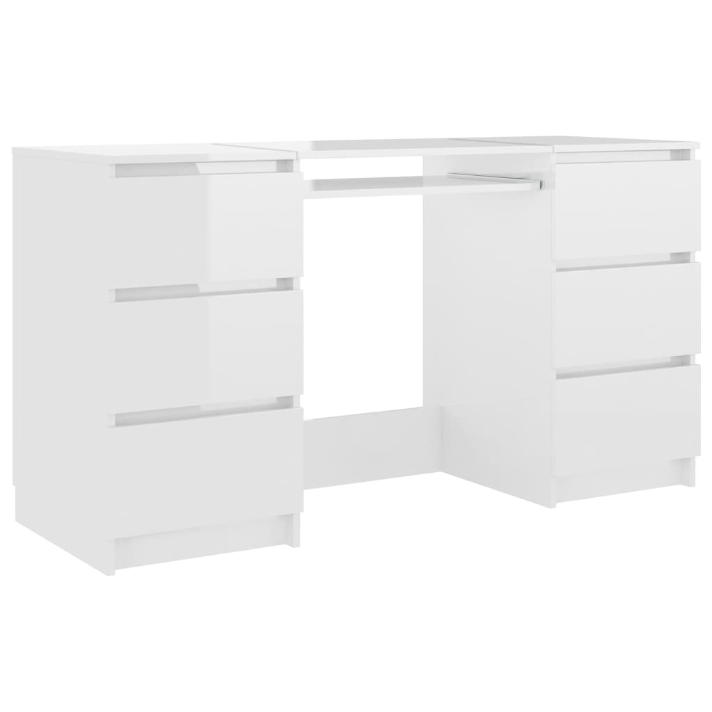 Bureau Blanc 140x50x77 Cm En Bois D’ingénierie - 6 Tiroirs De Rangement - Pour Espace Limité, Bureau, Chambre, étude