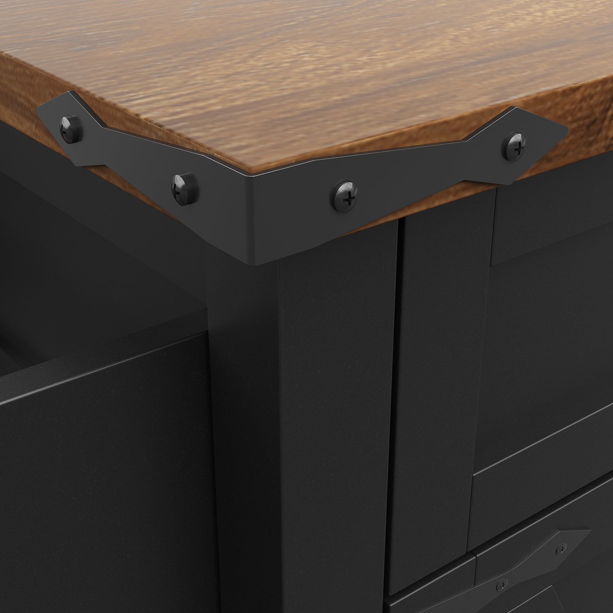 Chariot de cuisine noir avec plan de travail coulissant, îlot de cuisine avec 4 portes et 2 tiroirs, mobilier de salle à manger finition bois - 8
