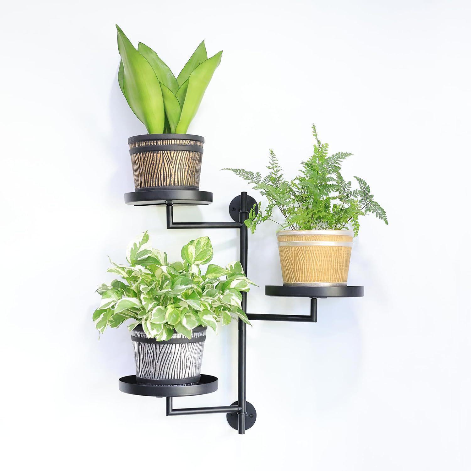 Support pour plantes rotatif d'intérieur, support pour plantes en métal à 3 couches, support pour plantes mural - 5