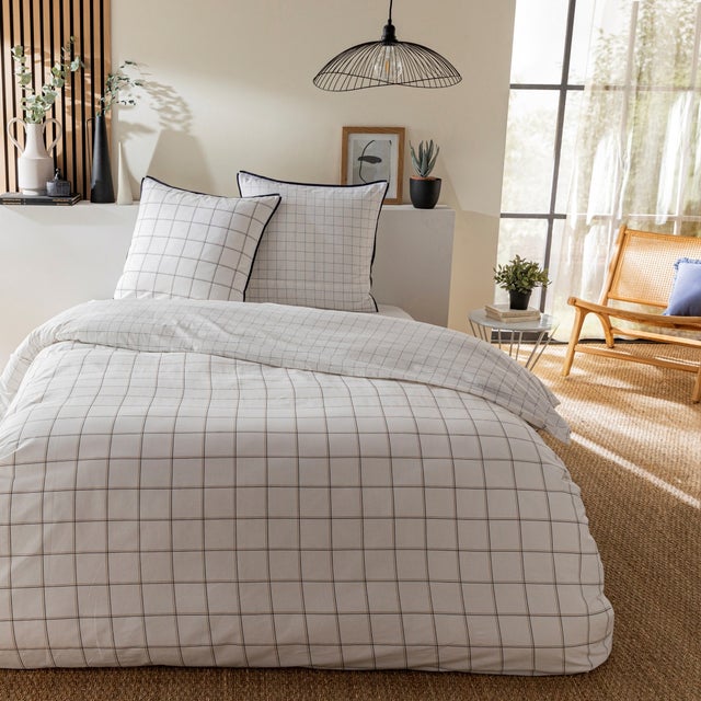 Parure de lit 2 personnes à carreaux en coton 260x240cm